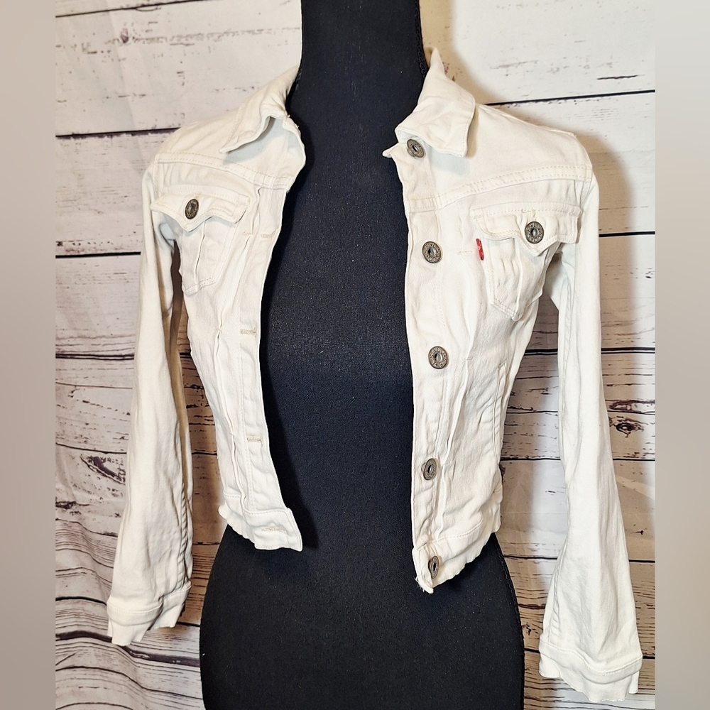 Levi’s Girls White Denim Jacket Size 8–10 Snap Button Classic #2092 - Picture 2 of 7